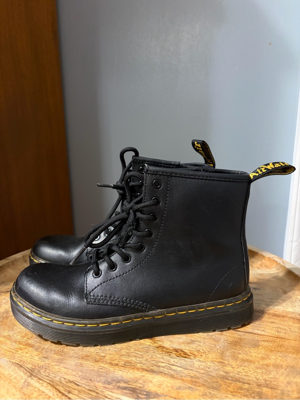 Dr. Martens Kids Zavala J Black Leather Lace-Up Side-Zip Ankle Combat Boots